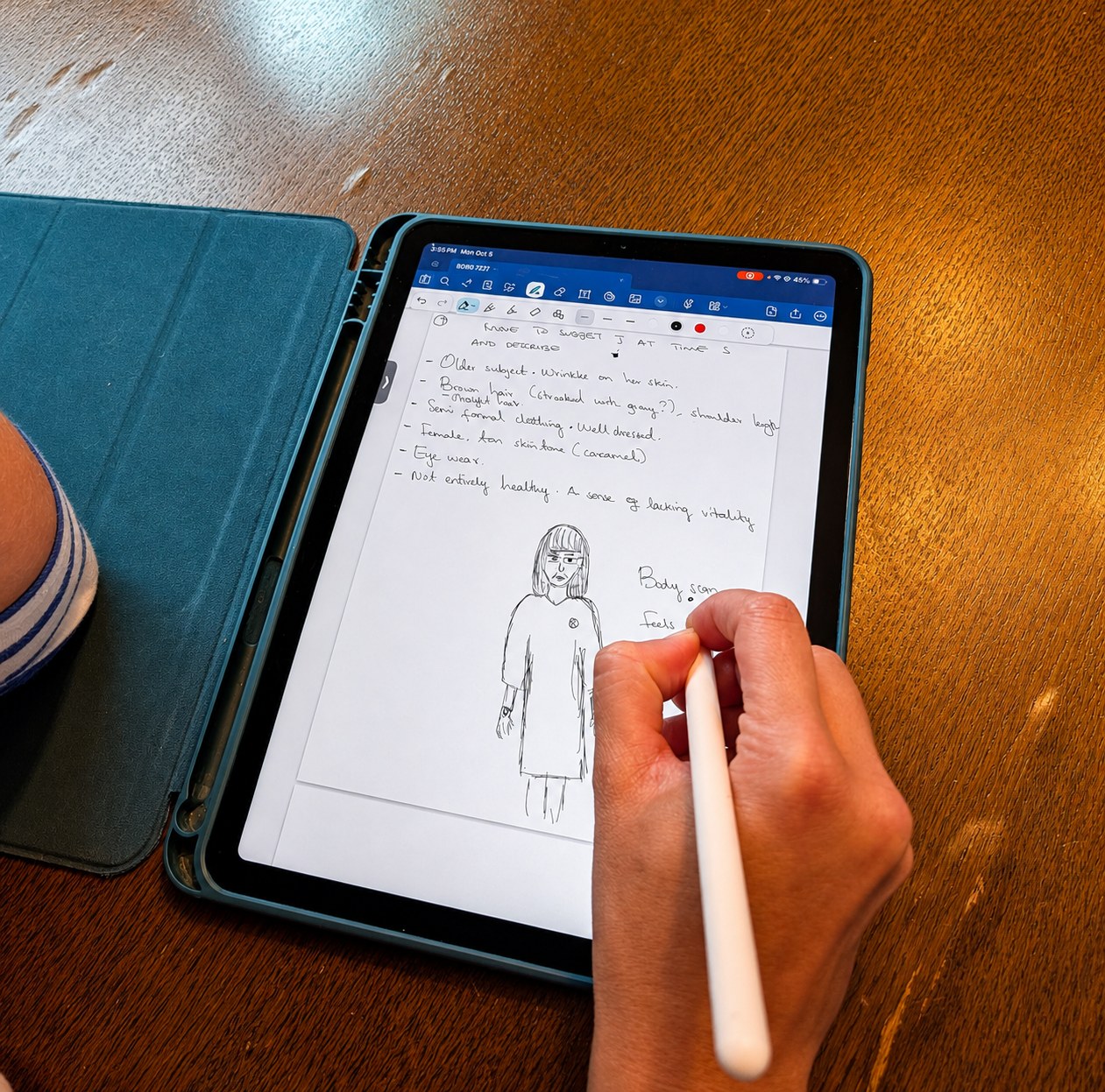 A PSIGNAL viewer working a blind session, writing descriptors and sketching from coordinates alone