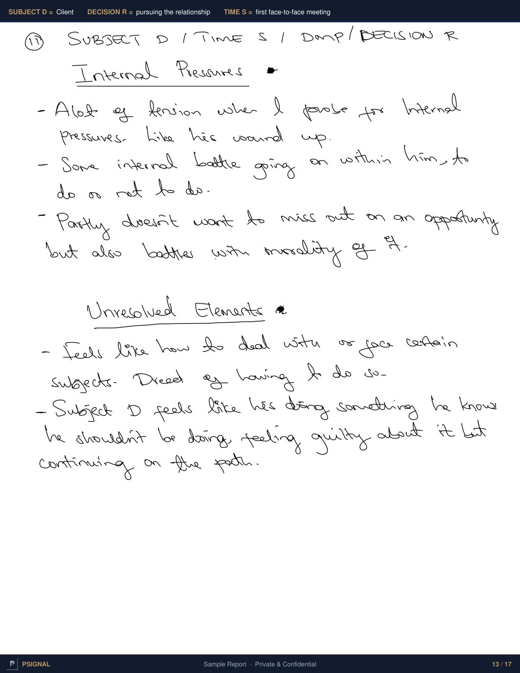 Subject D: internal pressures and unresolved elements